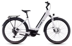 VTC Électrique Cube Touring Hybrid One 625 Easy Entry Shimano Cues 9V 625 Wh 700 mm Blanc Cotton Gris 2025