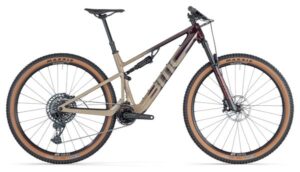 VTT Électrique Tout-Suspendu BMC Fourstroke AMP LT Two Sram GX/NX Eagle 12V 360 Wh 29'' Bordeaux Beige Sand 2024