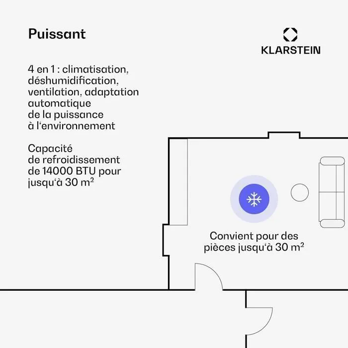 Klarstein AireLux Climatiseur mobile Smart 14000 BTU 390 m³/h Ventilateur déshumidificateur Contrôle par app jusqu'à 30 m² Gris – Image 5