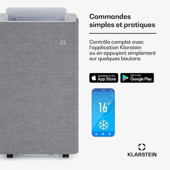 Klarstein AireLux Climatiseur mobile Smart 14000 BTU 390 m³/h Ventilateur déshumidificateur Contrôle par app jusqu'à 30 m² Gris – Image 4
